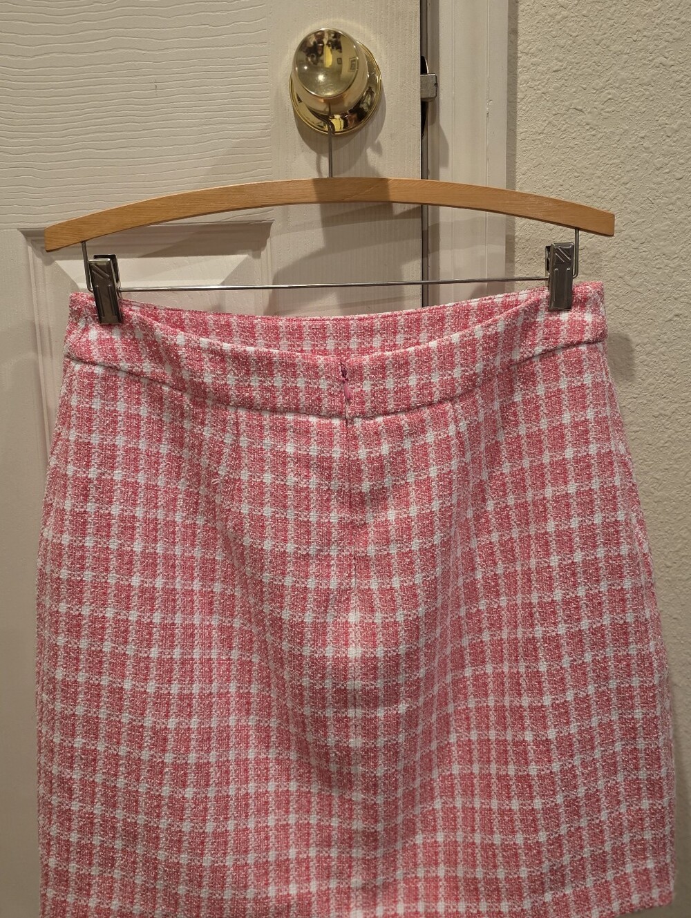 Nine West Pink & White Plaid Tweed Mini Skirt - Preppy A-Line Bouclé Skirt - Picture 4 of 4